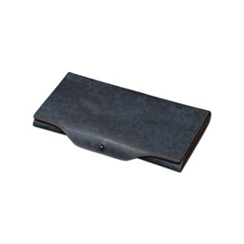 Kawaoto Men's Long Wallet, Pueblo Leather, Large Capacity, Genuine Leather, 22 Cards, Thin, Slim, Cover Type, Wide Open Coin Purse, Gusset, Gift, Dark indigo