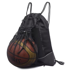 Fhioevt Backpack Sports Bag with Drawstring Sports Bag Football Backpack with Ball Net Gym Bag Black Basketball Bag Football Bag for Teenagers Children Adults