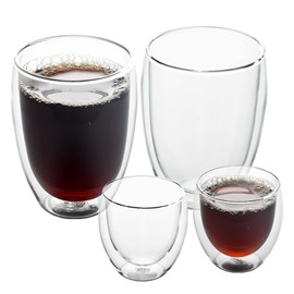 ANSIO® Double Walled Thermo Coffee Cups 2 x 350ml, 2 x 80ml Food Grade Double Wall Glass - Lightweight and Durable Borosilicate Glass Cups Pack of 4 - Ideal for Hot and Cold Beverages