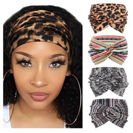 DRESHOW 4 Pack Turban Headbands for Women Wide Vintage Head Wraps Knotted Cute Hair Bands Accessories