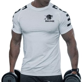 Anmur Men's Training Wear, Short Sleeve, Sweat Absorbent, Quick Drying, Sportswear, Fitness Wear, Stretch, 5282 White