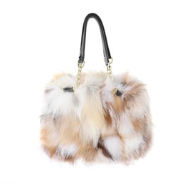 Fur Story Women's Real Red Fox Fur Chain Bag Fuzzy Shoulder Handbag Fluffy Tote Bag Fur Purses Big Capacity