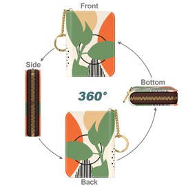 Nipichsha Credit Card Holder, Small RFID Card Wallet for Women, Slim Leather Card Holder Wallet, Credit Card Wallet Organizer, Pocket Business Card Case with Zipper & Keychain (Modern Abstract Art)