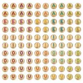 Cheriswelry - 500 abalorio acrílicas de 7 mm chapadas en oro de disco plano con vocal, con letras de vocales, para nombre, pulseras, collares, arete, joyas, manualidades