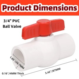 3/4'' PVC Ball Valves, Valve Water Shut Off Valves, Pipe Fittings, Turn Red T-Handle Shut-Off Valve, for Cold Water Supply lines, Swiming Pool, Sewage Pump, Irrigation System (Pack of 5)