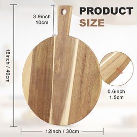 Axigundaone Acacia Round Charcuterie Board with Handle, 12 Inch Acacia Wood Round Cutting Boards, Wooden Pizza Board for Bread, Meat