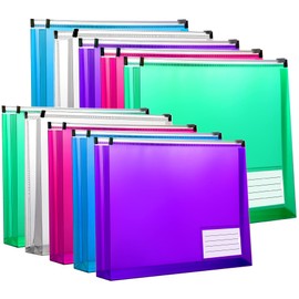LEOBRO Document Folder DIN A4 & A5, Pack of 10, 5 Colours, Expansion Fold, PP Three-Dimensional A4 Document Bag with Zip and Label Pocket, Landscape Format, for Paper Size A4, A5