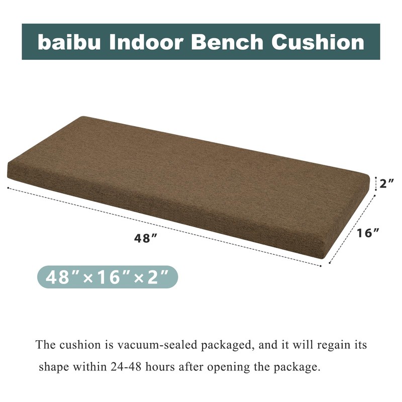 baibu 48 Inch Bench Cushion, Dual-Layer Design Memory Foam Indoor