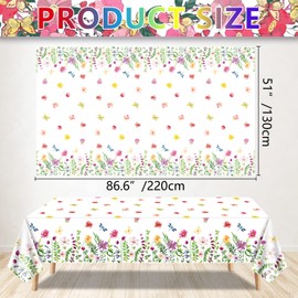 4 Pack Summer Floral Tablecloth Wild Flowers Table Cloth Plastic Spring Floral Table Cloth Summer Flower Disposable Table Cover for Wedding, Babyshower, Birthday Party Decorations 51 x 86 Inches