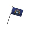 AES Small 4" x 6" 4x6 inch Michigan Hand DESK Flag Polyester Material Stitched Edges 11" Plastic Stick Flag Hand Held Mini Small Stick Flags