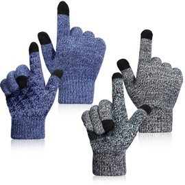 2/3 Pairs Kids Gloves,Full Fingers Touch Screen Gloves Knitted Gloves Warm Mitten Winter Favor for Little Boys and Girls by H HOME-MART (Blue+Gray, 5-12 years)