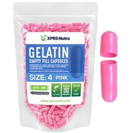 XPRS Nutra Size 4 Empty Capsules - 100 Count Empty Gelatin Capsules - Pills DIY Capsule Filling - Pure Bovine Pill Gel Caps (Pink)