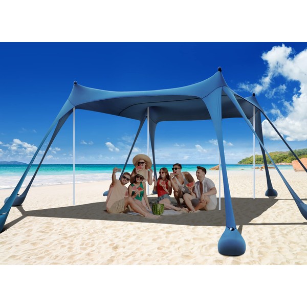 Osoeri Beach Tent, Camping Sun Shelter UPF50+ with 8 Sandbags, Sand Shovels, Ground Pegs & Stability Poles, Outdoor Shade Beach Canopy for Camping Trips, Fishing, Backyard Fun or Picnics