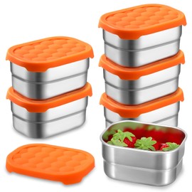 Hsei 6 Pcs Stainless Steel Snack Containers for Kids, 8oz Food Containers with Silicone Lids Portable Reusable Metal Toddler Lunch Box for Daycare and School Storage Supplies(Orange)