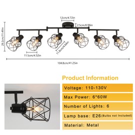 WILON Track Lighting Kit 6 Way Ceiling Spotlight-Industrial Flush Mount Ceiling Light Black Kitchen Ceiling Light Fixtures Kitchen Track Lighting Flexibly Rotatable Light Head E26 Base
