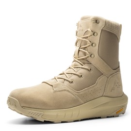 NORTIV 8 Men's Breathable Military Tactical Combat Boots Side Zipper Arch Support Leather Lightweight Motorcycle Work Hiking Boots 8 Inches DesertStorm,Size 10.5,Sand,NMUMMT2501