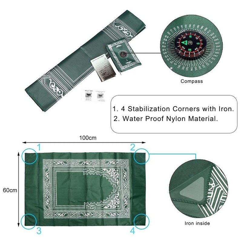 Pocket Travel Foldable Portable Waterproof Prayer Mat with Compass Red