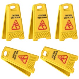 5pcs Miniature Wet Floor Warning Signs, Yellow Dollhouse Wet Floor Warning Signs Dollhouse Realistic Caution Sign for Role Play Educational Use
