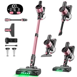 VICEASE Vacuum Cleaner, 350W 30Kpa, 3 Suction Modes, Green LED&Anti-tangle floor brush, 8-in-1 Stick Vacuum for Home/Hardwood/Floor/Pet Hair/Car Carpet Cleaning Machine Household Appliances - Color: Pink