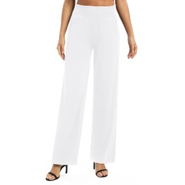 Urban CoCo Womens High Waist Flowy Palazzo Pants Elastic Waist Wide Leg Stretchy Straight Leg Dressy Casual Lounge Trousers White