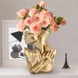 Juliahestia Gold Vases Centerpieces Aesthetic Home Decor Living Room Figurine Decorations Bouquet Flower Pot Coffee Table Office Women Statue Gift for Mom Mother Sister Daughter (Lady Figure)