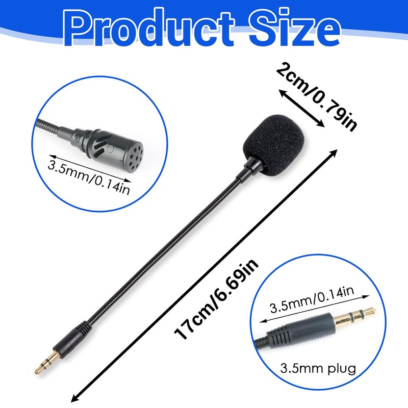 Replacement Microphone 3.5mm Detachable Boom Mic for Headset, Perfect for