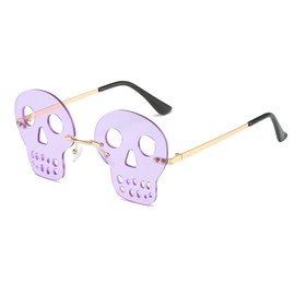YAMEIZE Trendy Skull Rimless Sunglasses for Women Vintage Metal Frame Festival Rave Glasses