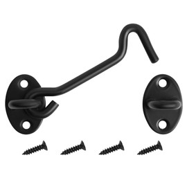 4" Stainless Steel Gate Latch Heavy Duty Hook and Eye Gate Latch Easy Lock Barn Door Lock with Mounting Screws Door Latch Door Lock Hardware for Sliding Door, Garden, Cabinet, Windows (1, Black)