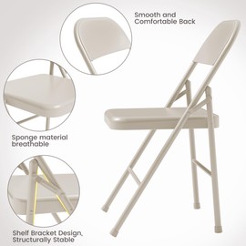 KOKEBREN Set of 2 Folding Chair Set, Heavy Duty Portable Chair Set with Padded Seat and Metal Frame, Folding Chairs for Dining Room, Gaming Room, Home Office, Beige