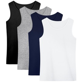 Poroka 4 Pack Toddler Tank Top Boys Cotton Tank Undershirt Kids Sleeveless Undershirts Soft Round Neck Tank Tops