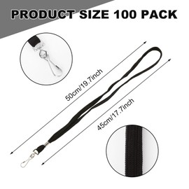LOPYXBR Pack of 100 Lanyard Black Key Ring with Rotating Metal Clip 50 cm Lanyard Lanyard for Hanging ID Card Sleeves and Keys, black