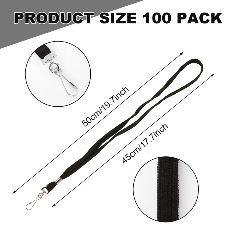 LOPYXBR Pack of 100 Lanyard Black Key Ring with Rotating