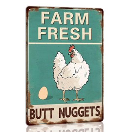 Farm Fresh Butt Nuggets Metal Tin Sign Vintage Chicken Coop Metal Sign Rustic Farmhouse Decor for Kitchen Outdoor Charming Wall Plaque for Home Garden 8x12 Inch