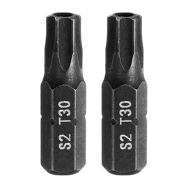 HARFINGTON 2pcs T30 Torx Screwdriver Bit 1/4" Hex Shank 25mm/1" Length S2 Steel Star 6 Point Head Hex Security Screw Driver Bits with Hole for Impact Electric Screw Driver Power Tools, Black