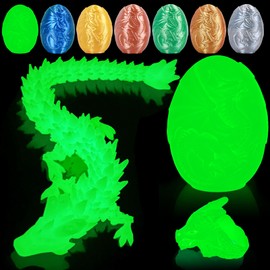 3D Printed Dragon Egg, Easter Eggs with Dragon Inside, Pearlescent for Easter Basket Stuffer & Birthday Party Gift Glow Green