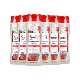 Suave Strawberry Delight Uplifting Body Wash, Formulated with Glycerin and Vitamin E for Hydrating and Gently Cleansing Skin, 18 oz, 6 Pack