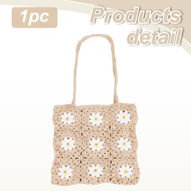 ORIGACH Daisy Crochet Granny Square Shoulder Bag Crochet Handmade Bag for Women Boho Crochet Bag for Shopping, Dating