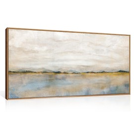 HLNIUC Abstract Mountain Lakes Framed Canvas Wall Art Set, Neutral Nature Landscape Wall Decor, Nordic Scenery Wall Painting, Modern Gallery Art Prints for Living Room, Bedroom, Office - 40"x20"x1