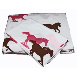 Country Livivng Girls 8 Piece Queen Size(86"x86") Pink Brown Pony Horse Bandana Equestrian Bedding Comforter Set & Sheets (Bed in a Bag) (1, Queen Size)