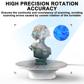 3DMakerpro Portable Turntable for All 3D Scanners - Turning Table with Marked Top Cover, Easy Scanning of Featureless and Small and Medium Objects, Constant Noiseless Rotation for More Stable Scanning