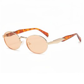JCTAIFOO Vintage Oval Sunglasses Retro Stylish Round Sunglasses for Women Men Metal Frame Glasses, Gold/Champagne