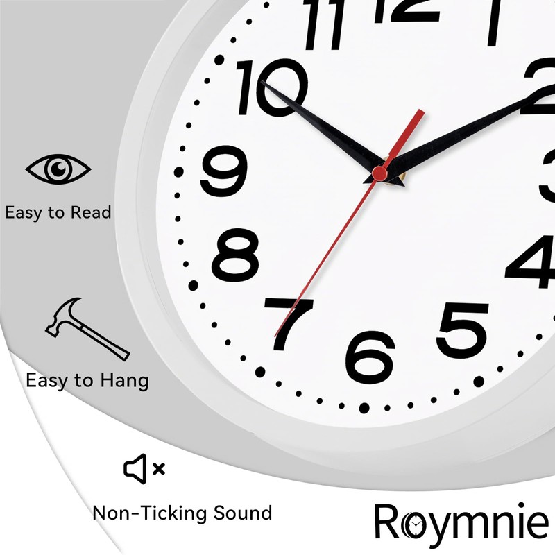 Wall Clock Silent Non-Ticking Modern Clock Battery Operated 8 Inch
