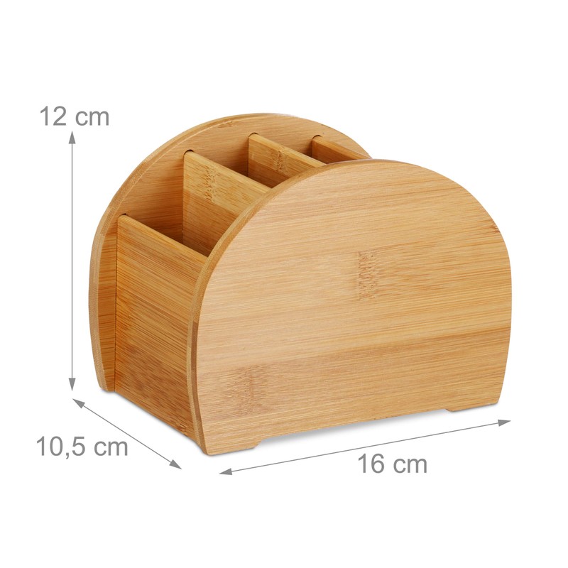 Relaxdays Bamboo Pen Holder 4 Compartments Natural Look Pen Box