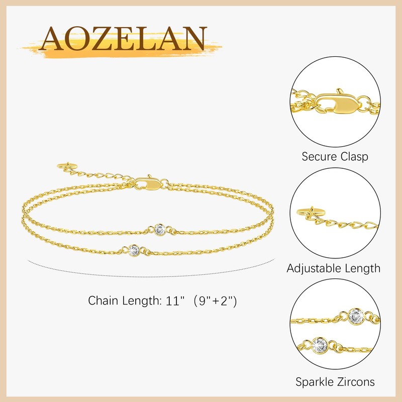 AOZELAN Gold Anklets for Women 14K Gold Ankle Bracelets for