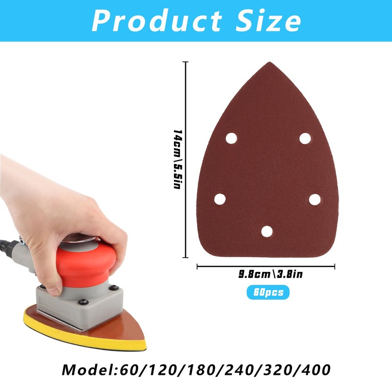 60 Sandpaper Triangle Sandpaper Velcro Mouse Sandpaper Set, 5-Hole Triangle