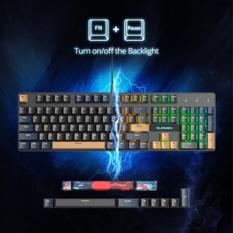 surmen Full Size Creamy Keyboard with Number Pad, 104 Keys