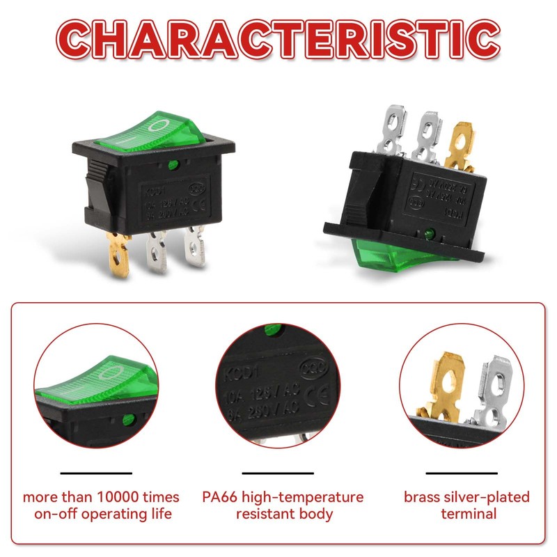 10pcs On Off Switch 2 Position 3 Pin,Snap-in Boat Toggle
