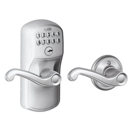 SCHLAGE FE575 PLY 626 FLA Plymouth Keypad Entry with Auto-Lock and Flair Levers, Brushed Chrome