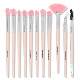 12 pcs Makeup Brush Set Synthetic Eye Makeup Brushes For Eyeshadow Concealer Eyeliner Brow Blending Brush Tool Cosmetics Brushes Set-Pink