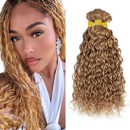 Color #27 Bundles Honey Blonde Wet and Wavy Human Hair Bundles Brazilian Blonde Bundles Color #27 Water Wave Bundles Human Hair 16 16 16 Inch Golden Blonde Bundles